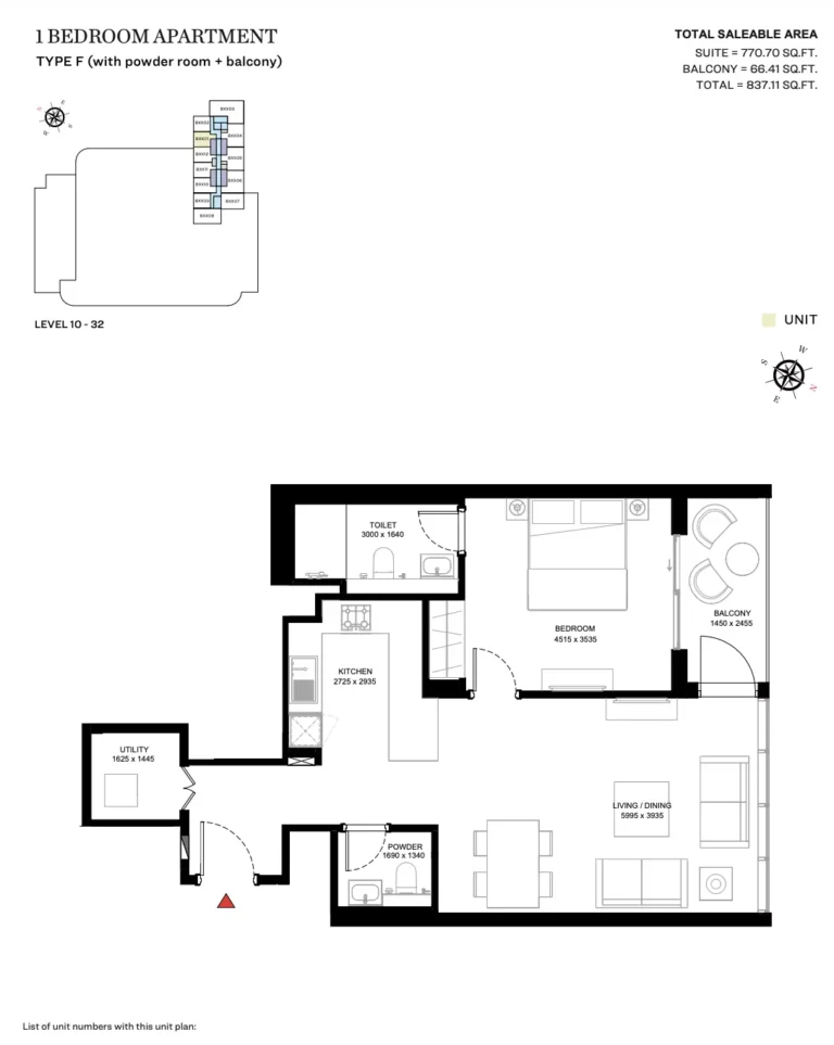 Sobha Creek Vistas Heights floor plan 1 BR · 837 sqft