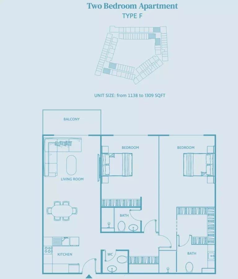 Luma 22 floor plan 2-спальн. · 1309 sqft