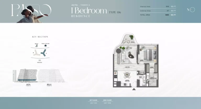 Passo by Beyond floor plan 1-спальн. · 965 sqft