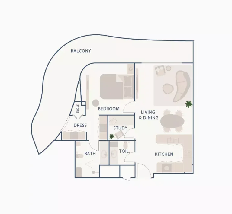 Beach Walk 2 floor plan 1-спальн. · 1127 sqft