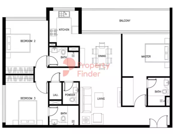 Kyoto By ORO24 floor plan 3 BR · 1373 sqft