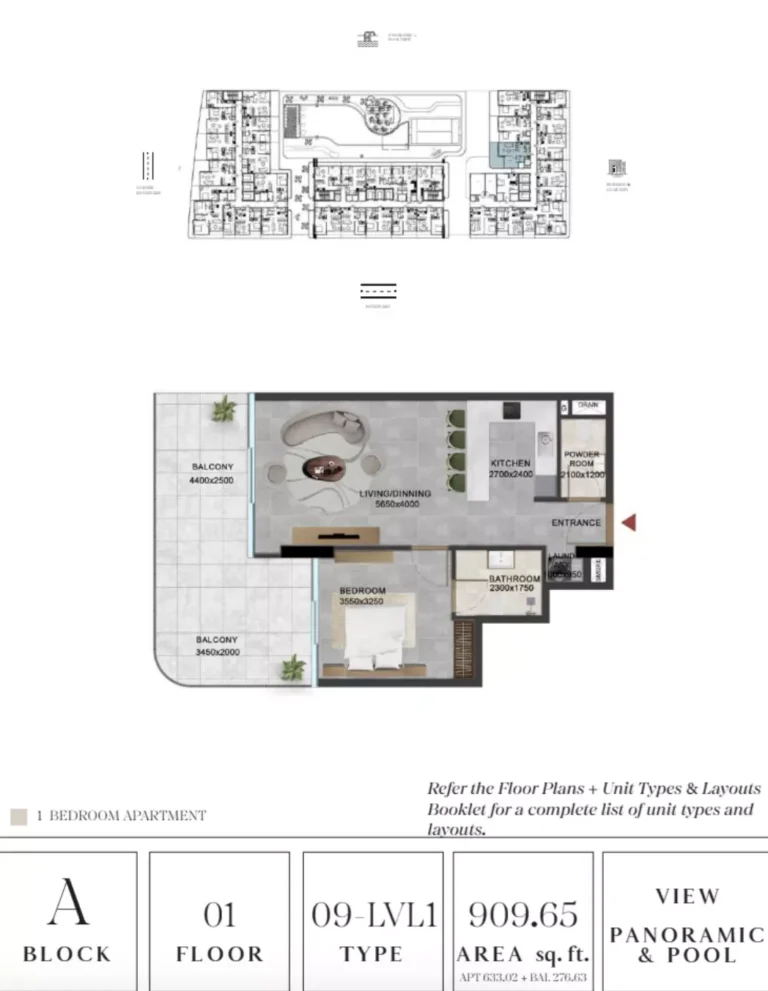 Vivanti Residences floor plan 1 BR · 909 sqft
