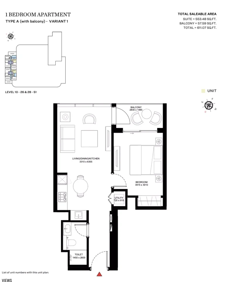 Sobha Creek Vistas Heights floor plan 1 BR · 611 sqft