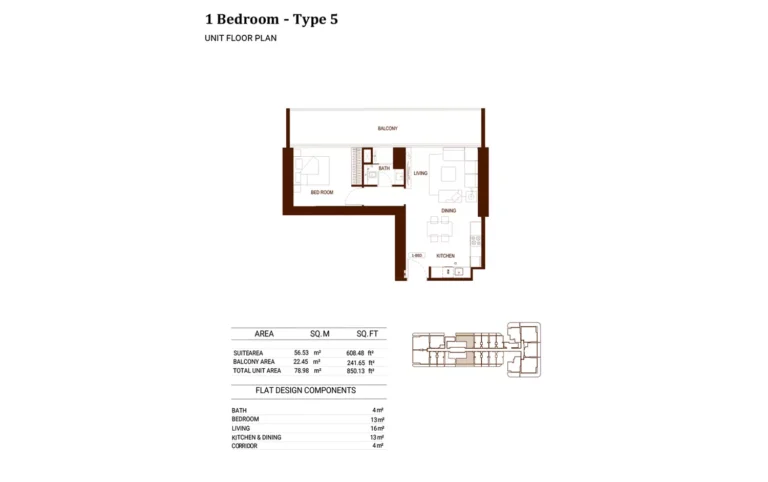 Binghatti Hillviews floor plan 1 BR · 850 sqft