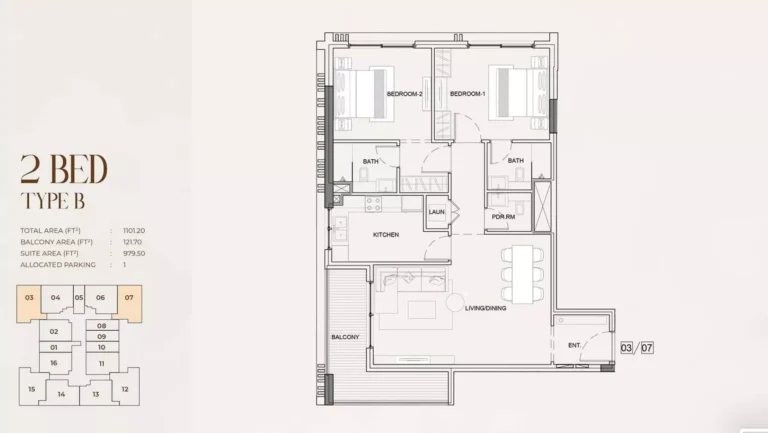 Myra Residences floor plan 2 BR · 1101 sqft