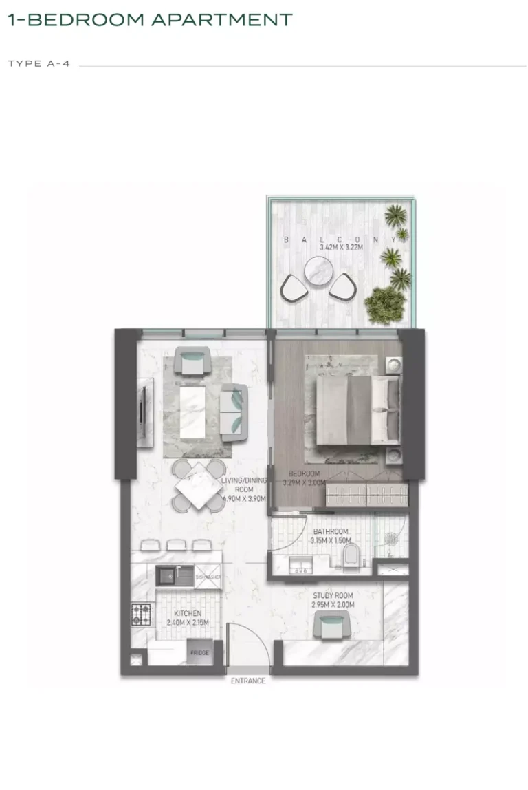Golf Greens floor plan 1-спальн. · 656 sqft