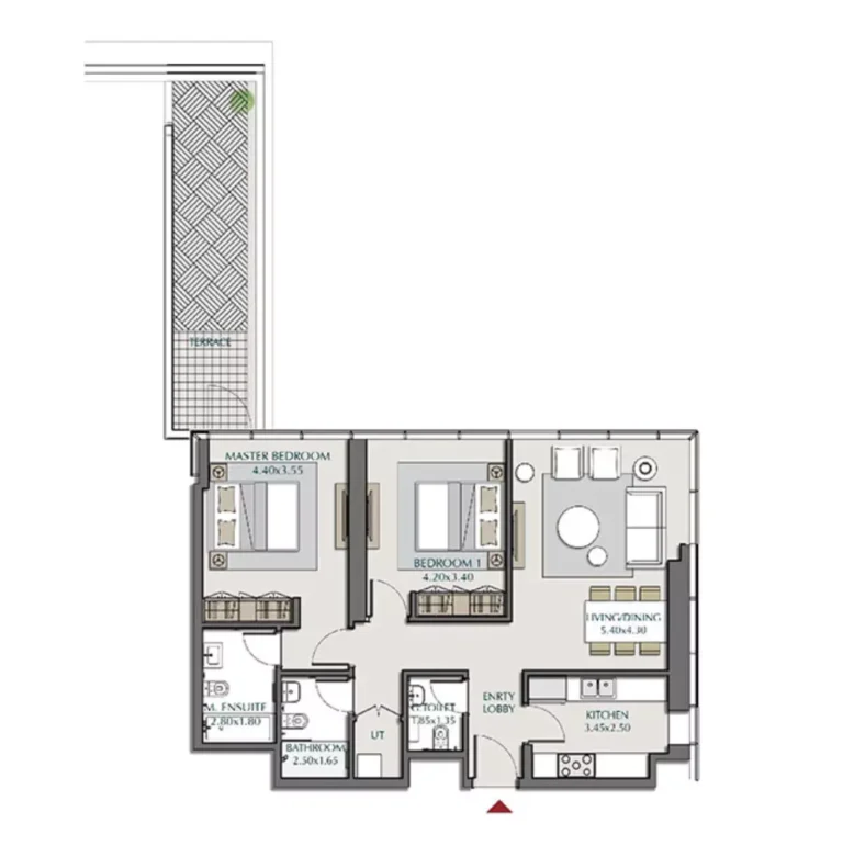 Park Views Residences B floor plan 2 BR · 1282 sqft
