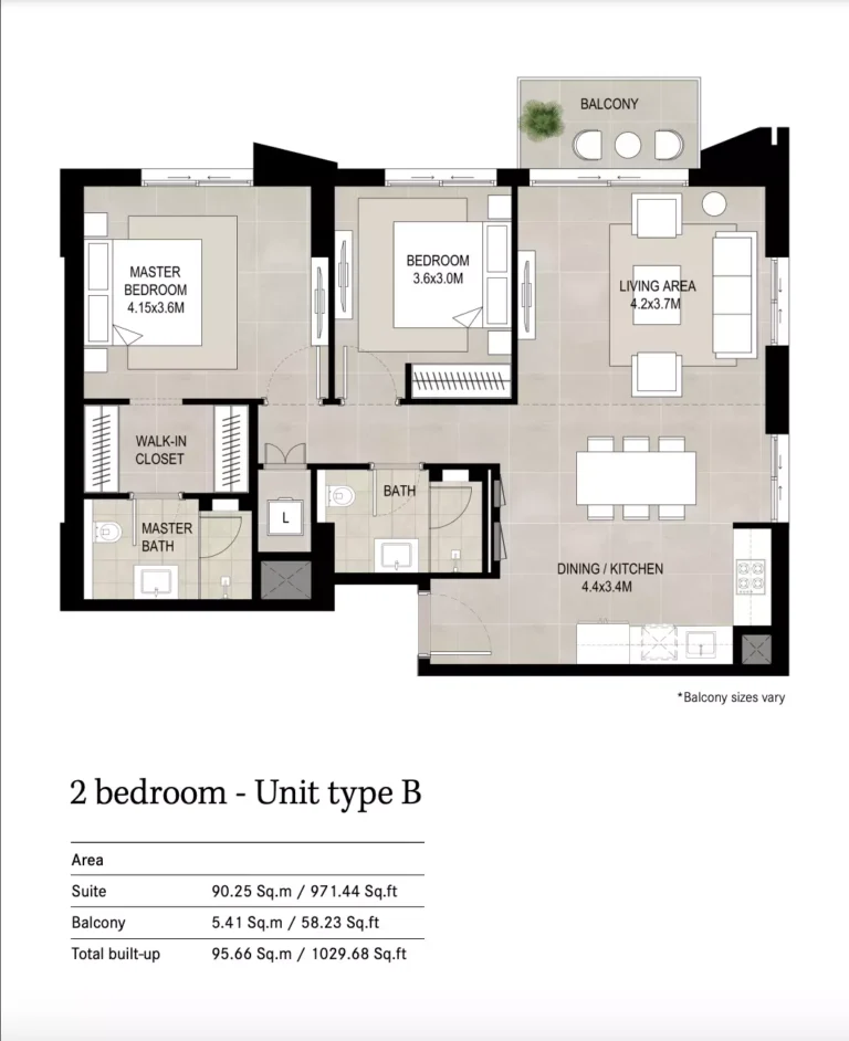 Hillcrest Town Square floor plan 2 BR · 1029 sqft