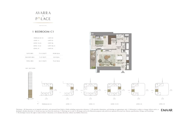 Avarra by Palace floor plan 1 BR · 823 sqft