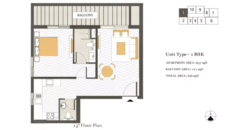 Ashwood Residences floor plan 1 BR · 828 sqft