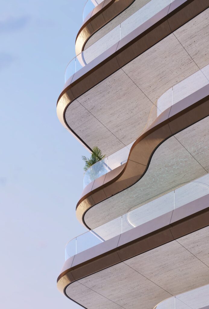 Curved balconies of a modern residential building exterior