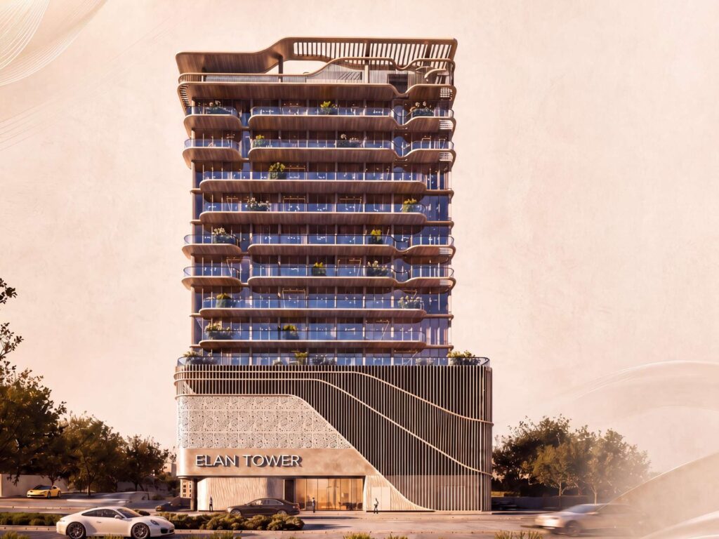 Exterior view of a modern multi-story residential building with balconies