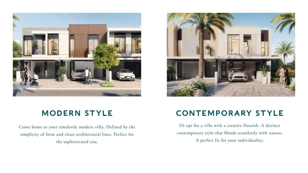 Two villa exterior renders showing modern and contemporary styles
