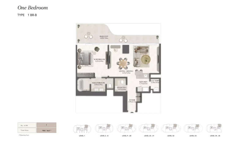 Jumeirah Residences Asora Bay floor plan 1 BR · 1062 sqft