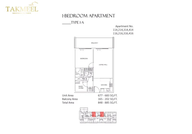 Divine Residencia floor plan 1 BR · 885 sqft