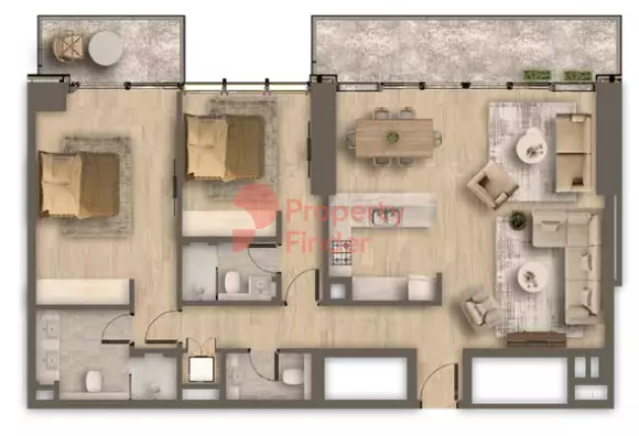 Ahad Residences floor plan 2-спальн. · 1375 sqft