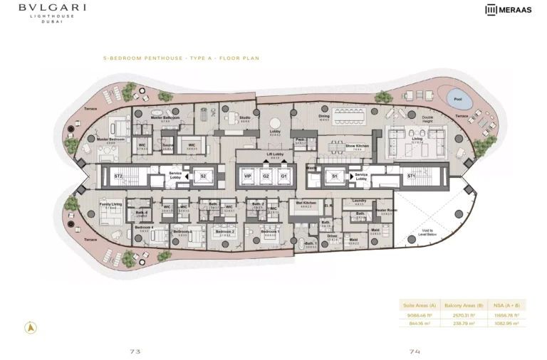 Bulgari Lighthouse Dubai floor plan 5 BR · 11656 sqft