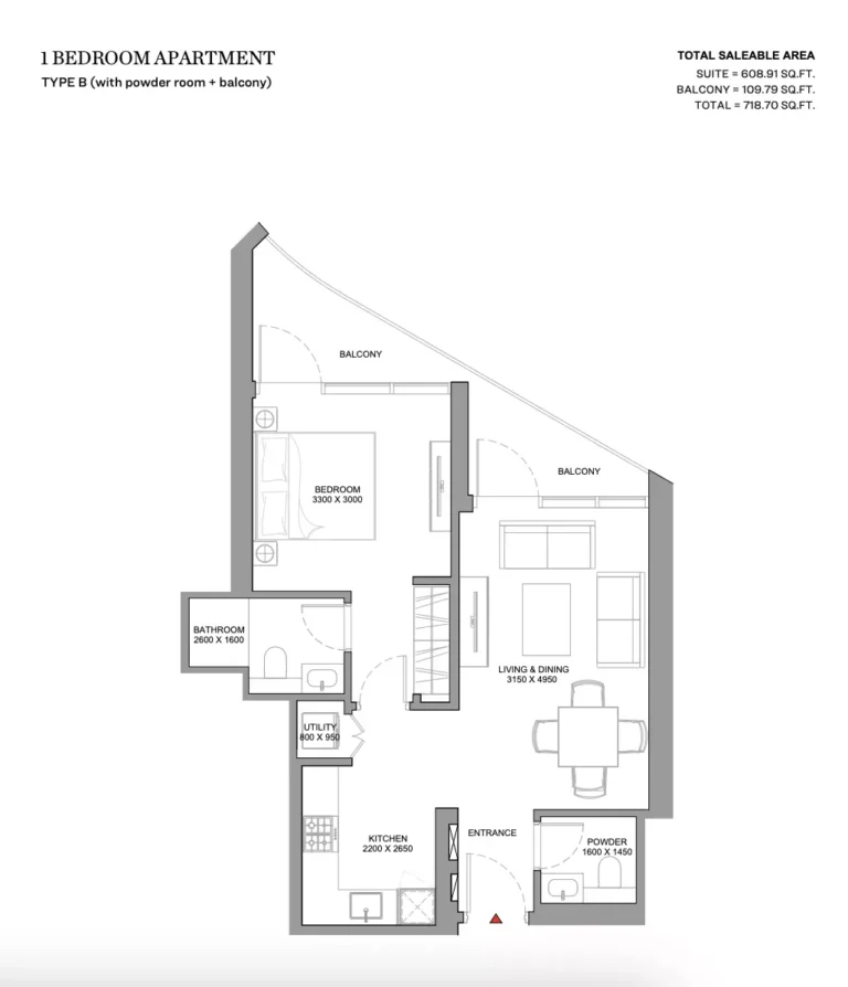 Skyvue Stellar floor plan 1-спальн. · 718 sqft