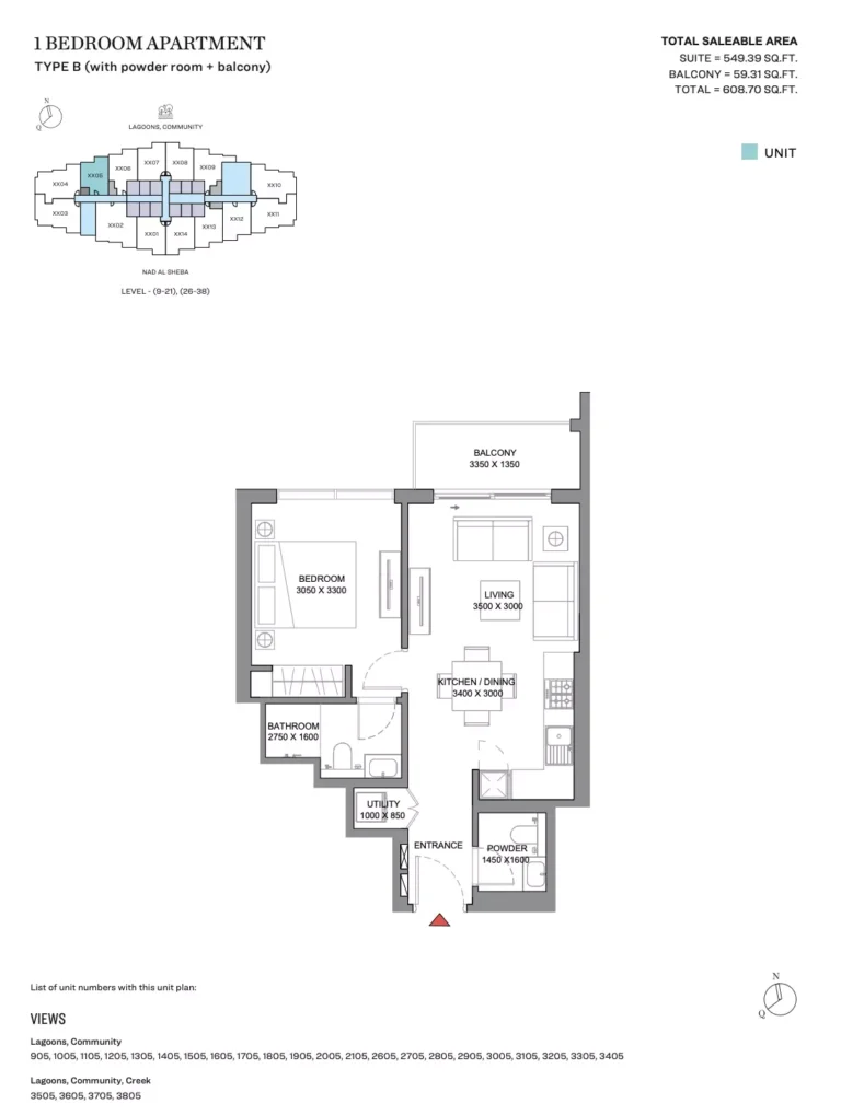 310 Riverside Crescent floor plan 1-спальн. · 608 sqft
