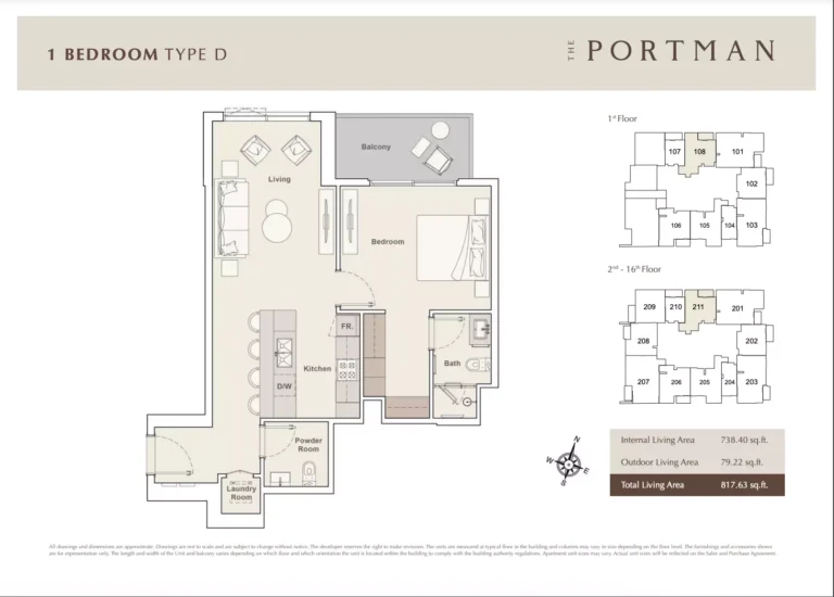 The Portman floor plan 1 BR · 817 sqft