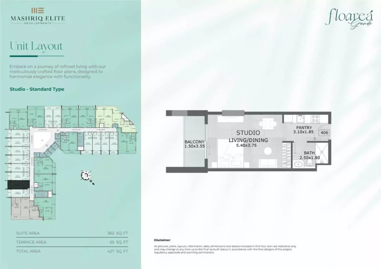 Floarea Grande floor plan Studio · 427 sqft