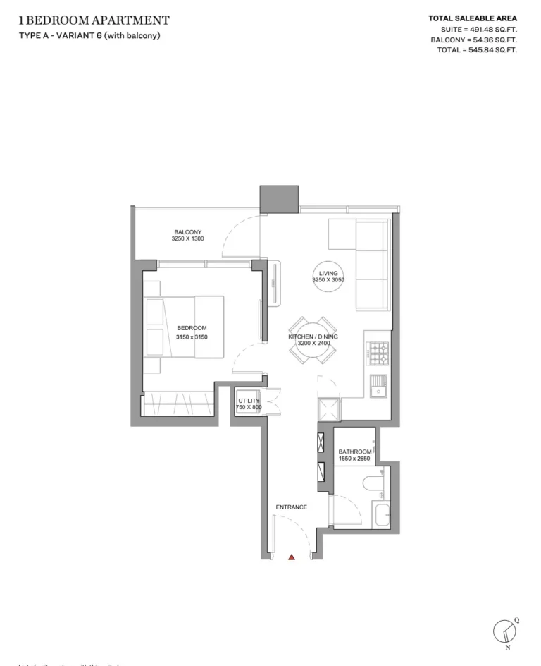 Sobha Solis floor plan 1 BR · 545 sqft