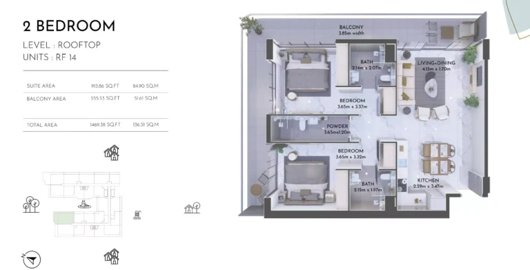 Olivia Residences floor plan 2 BR · 1469 sqft