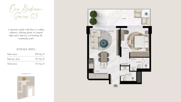 Aark Terraces floor plan 1-спальн. · 772 sqft