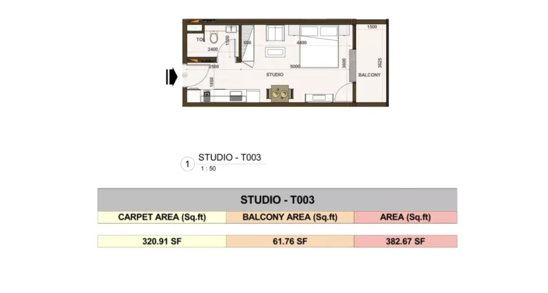 Casa Aura Residence floor plan Студия · 382 sqft