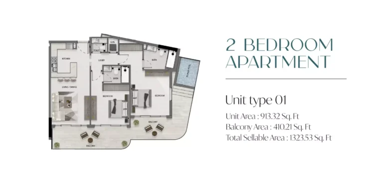Avana Residences floor plan 2 BR · 1323 sqft