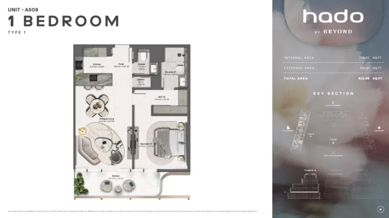 Hado by Beyond floor plan 1 BR · 833 sqft