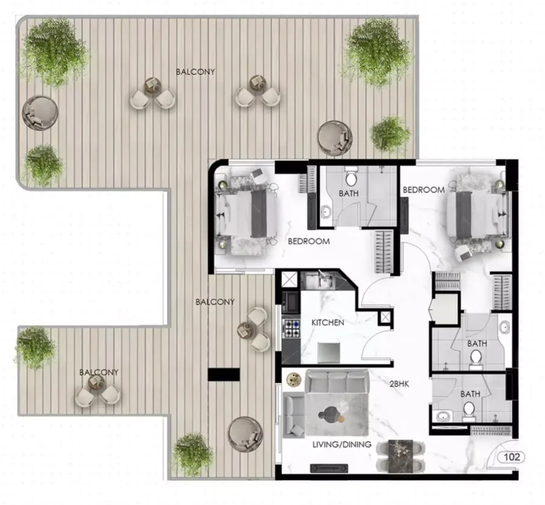 The Eighty Three floor plan 2-спальн. · 1808 sqft