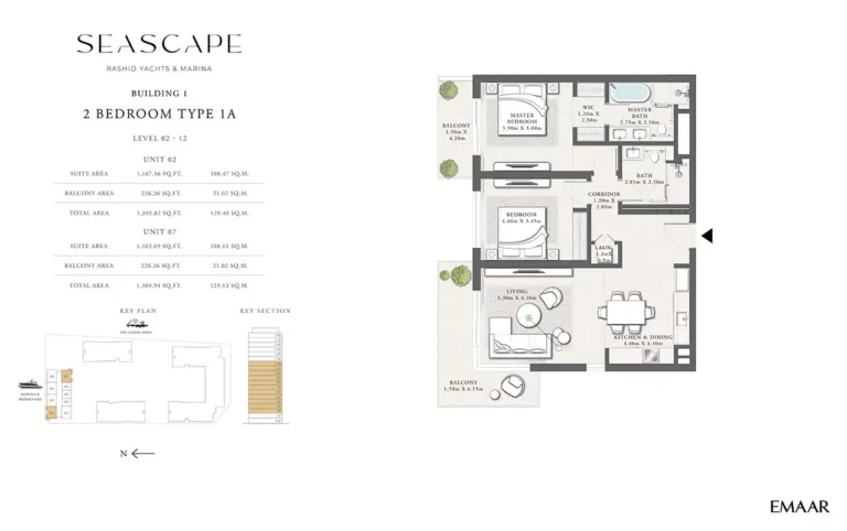 Seascape floor plan 2 BR · 1393 sqft