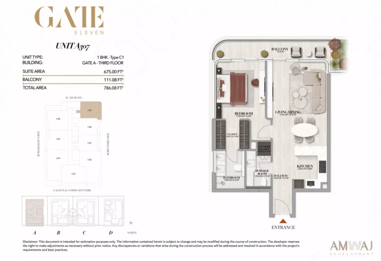 Gate Eleven Residences floor plan 1 BR · 786 sqft