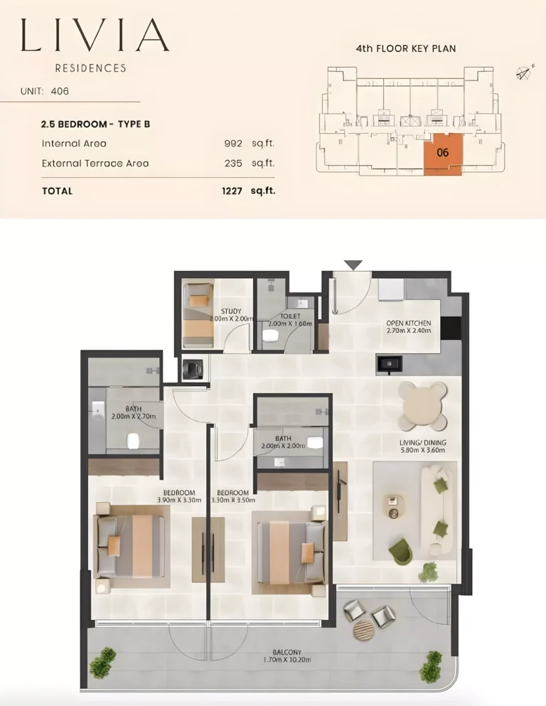 Livia Residence floor plan 3 BR · 1227 sqft