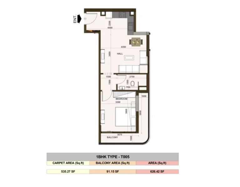 Casa Aura Residence floor plan 1-спальн. · 626 sqft