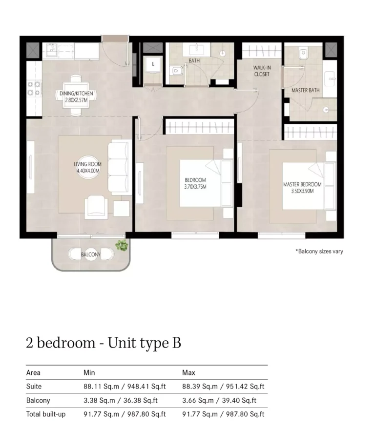 Berkshire Park floor plan 2 BR · 987 sqft
