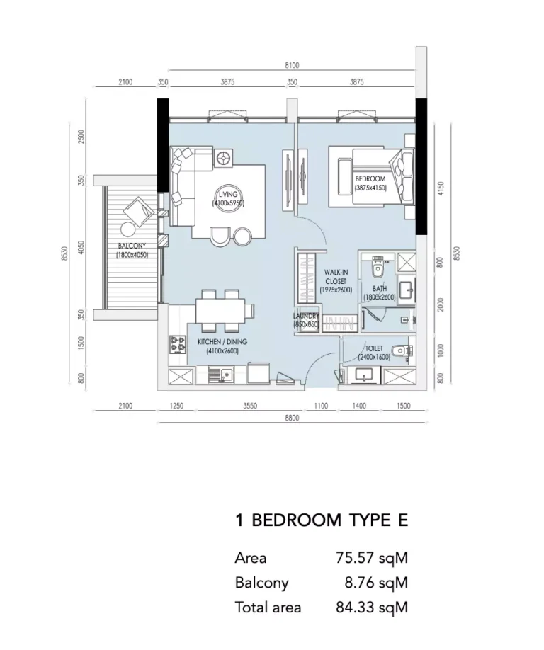 Imperial Residence IMPZ floor plan 1-спальн. · 907 sqft