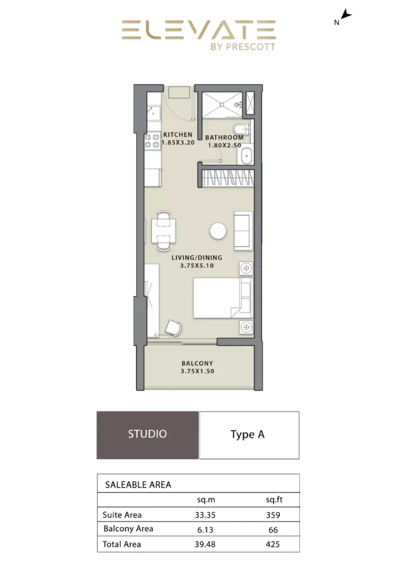 Elevate by Prescott floor plan Студия · 425 sqft