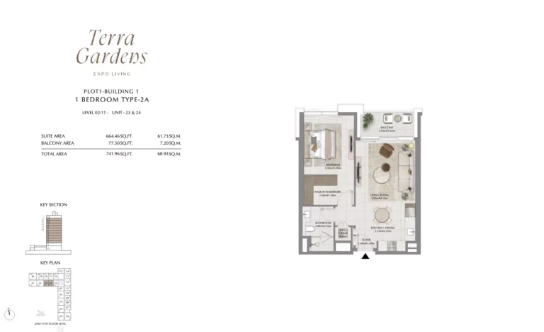 Terra Gardens floor plan 1-спальн. · 741 sqft