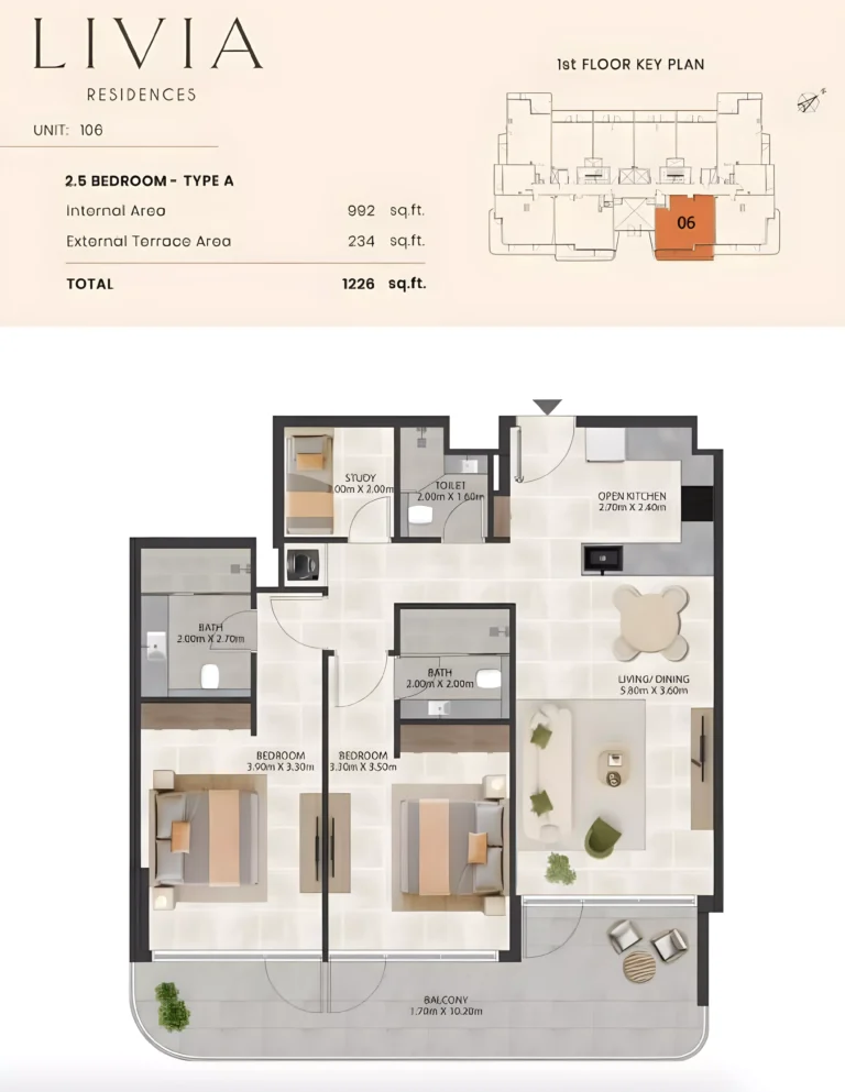 Livia Residence floor plan 3 BR · 1226 sqft