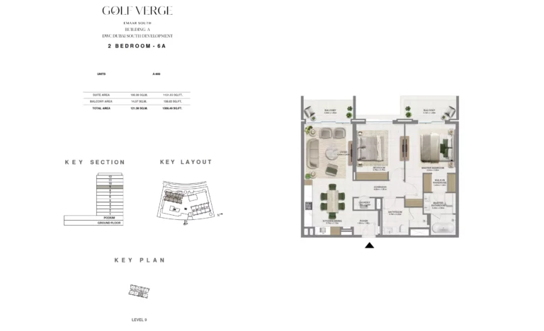 Golf Verge floor plan 2-спальн. · 1309 sqft