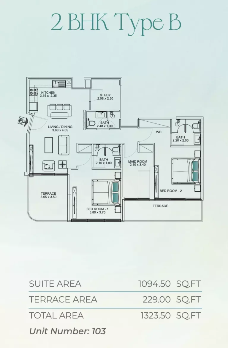 Floarea Breeze floor plan 2 BR · 1323 sqft