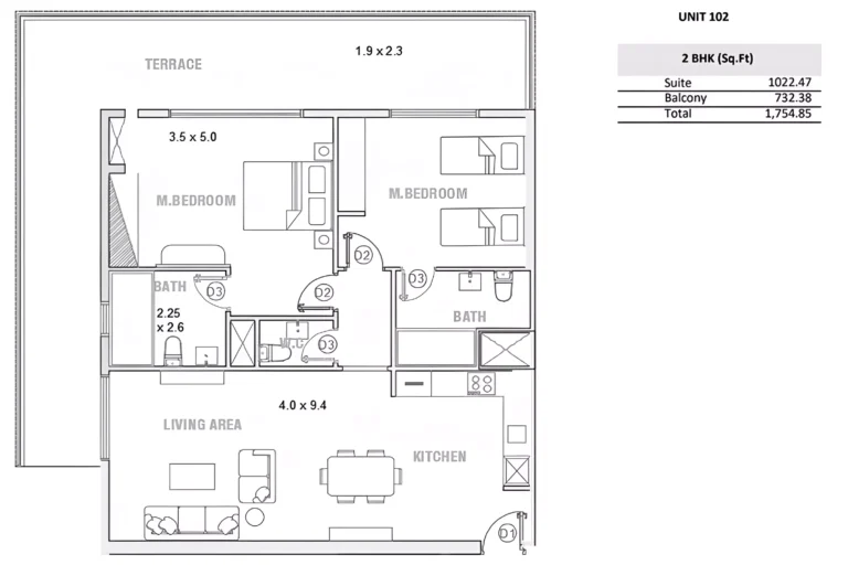 Equiti Garden floor plan 2 BR · 1745 sqft