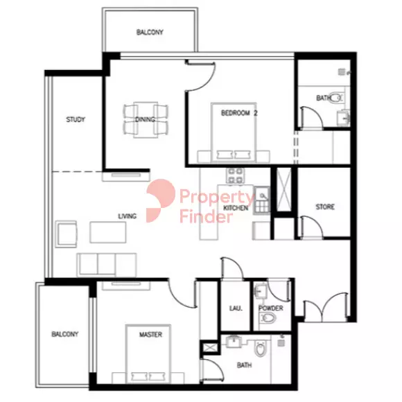 Kyoto By ORO24 floor plan 2 BR · 1233 sqft