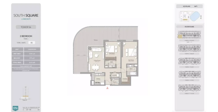 South Square floor plan 2-спальн. · 2135 sqft
