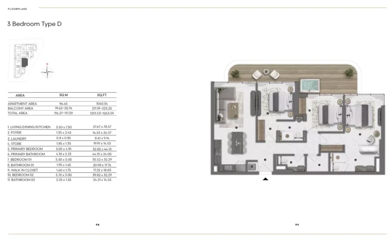 Bond Living floor plan 3-спальн. · 1251 sqft