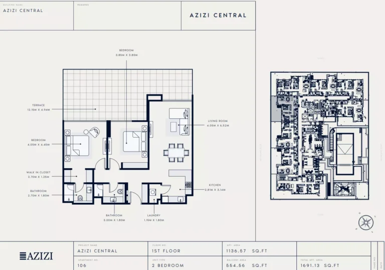 Azizi Central floor plan 2-спальн. · 1691 sqft