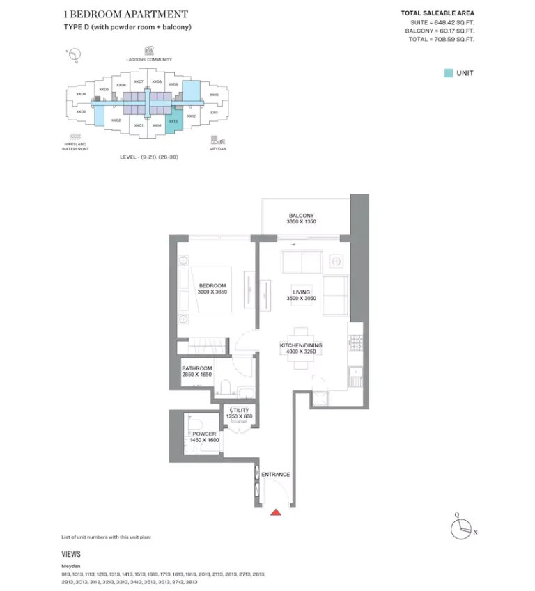 360 Riverside Crescent floor plan 1 BR · 708 sqft