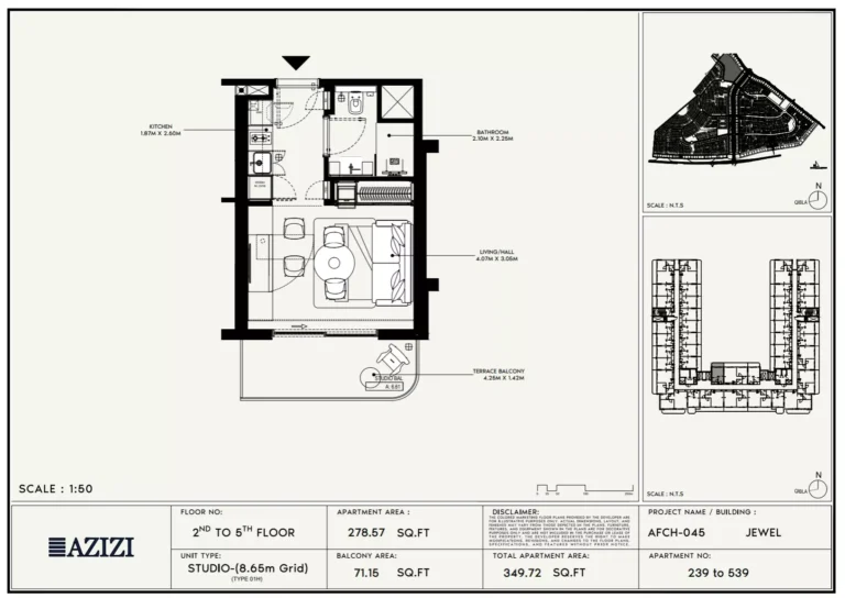 Azizi Jewel floor plan Студия · 349 sqft